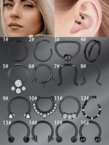 CIZME 1/16PCS Septum Rings 16G Hypoallergenic Surgical Steel Hinged Clicker Nose Rings Hoops For Women Men Cute CZ Horseshoe Lip Helix Tragus Daith Cartilage Piercing Jewelry 8MM - Silver - View 9