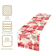 1pc/270pcs Christmas Table Runner, Pink Gift Box Berry Design, Polyester Material, 30x180cm, Winter Christmas Home Party Gathering, Restaurant Living Room Table Center Decor, Indoor Outdoor Dining Table Center Decor, Room Decor, Home Decor, Kitchen, Decorative Style, Kitchen Decor, Room Decor, Christmas Decor, Living Room Decor