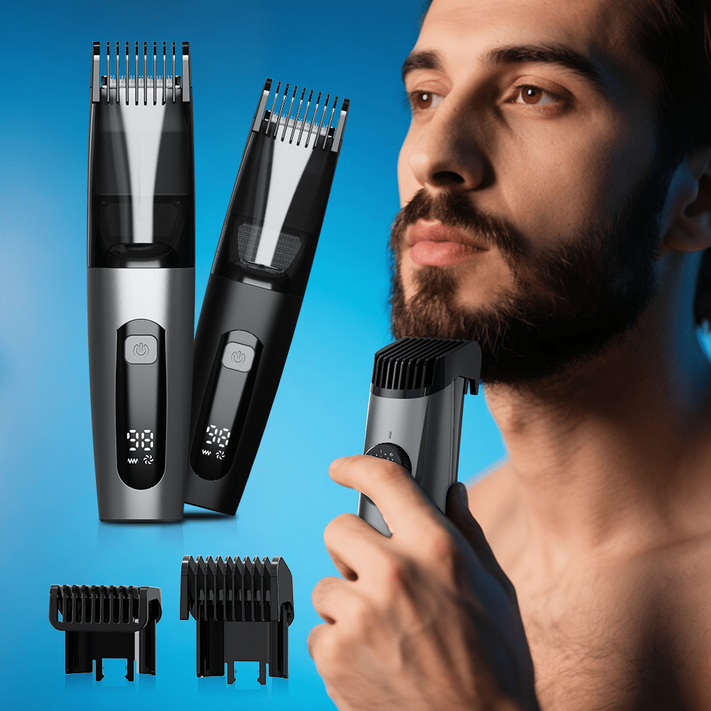 CLIPCLEAN Auto Hair Suction Men's Beard Trimmer - IPX6 Waterproof, Zero Mess Grooming, Precision Blades & Smart Display For Dry/Wet Use