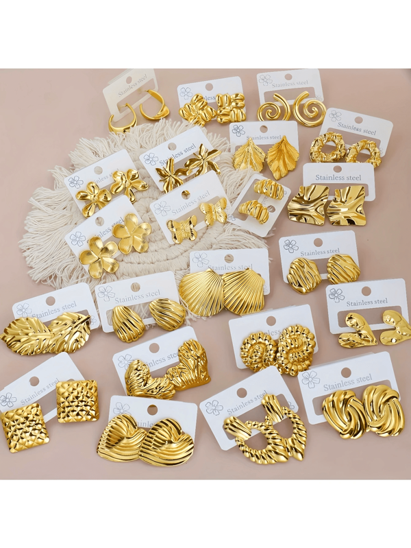 22 sets de pendientes de acero inoxidable, chapados en oro de 18K, joyería estilo simple de pendientes y colgantes, adecuados para usar a diario durante las cuatro estaciones, envío aleatorio