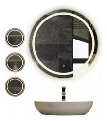 Espejo redondo pared F005-89 luz cálida 60cm diámetro eléctrico marco nude elegante moderno ideal tocador baño decoración - Tipo de Enchufe A USA (110-127V) - Ver 2