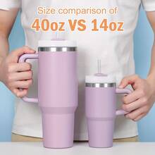 1 pieza Vaso aislado al vacío de doble pared de acero inoxidable de 14 oz, mini vaso de coche multicolor, botella portátil para deportes al aire libre con pajita de plástico - Multicolor - Ver 3