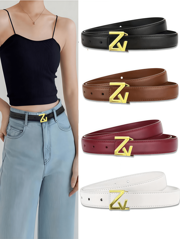 1 pièce Ceinture pour femme avec boucle en alliage lisse avec lettre, peut être assortie avec des jeans, un beau cadeau pour la Fête des Mères, la Saint-Valentin, l'automne, Halloween