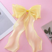 1pc Sweet Pink Princess Style Large Bow Wave Ribbon Clip, Elegant Gentle Spring Hair Accessory, Claw Clips, Hair Claws, Clips For Hair, Hair Slide, Hair Barrettes, School Stuff, Bow Accessories - Yellow - View 4