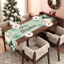 1 Stück/270 Stücke Weihnachtstischläufer, Grüner Weihnachtsmann Hut Design Element Tischläufer, Polyestermaterial, 30x180cm, Weihnachten Familien Party, Restaurant Wohnzimmer Tischdekor, Innen- und Außenbereich Esszimmertisch Dekoration, Raumdekoration, Heimdekoration, Küche, Dekorativer Stil, Küchendekoration, Wohnaccessoires, Weihnachtsdekoration - Grüner Hut Weihnachtsmann - Übersicht 2