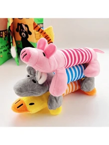 Plush Squeaky Dog Chew Toy - Durable, Soft, And Bite-Resistant Stuffed Animal In Pink & Gray/Blue Stripes - Ideal For All Aggressive Chewers, Small To Large Breeds, Dog Toys For Aggressive Chewers