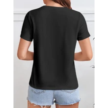 Women'S Motivational Entomologist V-Neck T-Shirt - Teamwork & Empowerment Design With "Anything Is Possible When You Work As A Team" Print, Casual Tropical Style, All-Season Wear, Black With White Lettering, Workplace Clothing | Empowering Message Shirt | Comfortable Fit - 黑色 - 查看 6