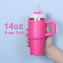 1 pieza Vaso aislado al vacío de doble pared de acero inoxidable de 14 oz, mini vaso de coche multicolor, botella portátil para deportes al aire libre con pajita de plástico - Multicolor - Ver 9