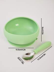 2pcs/Set Baby Stainless Steel Suction Bowl With Silicone Spoon, Anti-Fall Anti-Scald Infant Feeding Bowl, Toddler Tableware