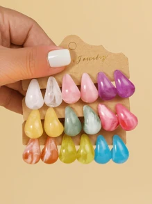 6 pièces/Set Boucles d'oreilles en forme de goutte d'eau, en matériau léger et de couleurs de gelée, convenant aux femmes pour l'été, le bureau et les occasions festives