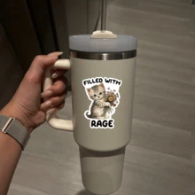 幽默“愤怒”猫贴纸 - 精力充沛的小猫拿着花束，俏皮有趣的设计，适用于笔记本电脑、水瓶、笔记本、可重复使用的乙烯基贴纸、易于剥离和粘贴的笔记本电脑配件、可爱的贴纸、学校用品、返校 - 彩色 - 查看 5