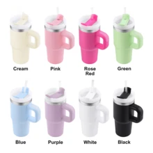 1 pieza Vaso aislado al vacío de doble pared de acero inoxidable de 14 oz, mini vaso de coche multicolor, botella portátil para deportes al aire libre con pajita de plástico - Multicolor - Ver 2