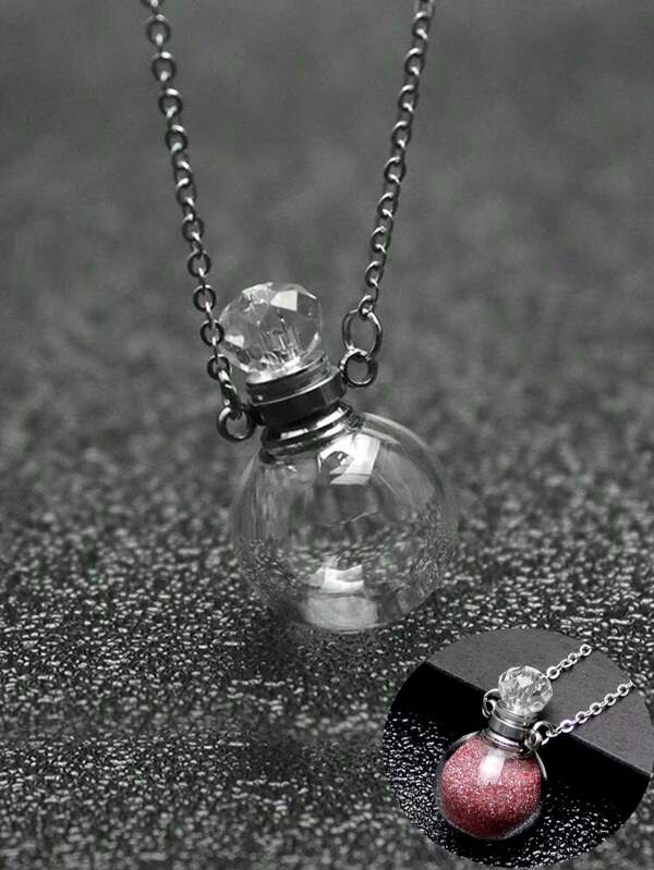 1pc Summer Chic Hollow Glass Ball Wishing Bottle Pendant, Jewelry Accessory For Women, Suitable For Daily Wear, Beach, Date, Music Festival, Party