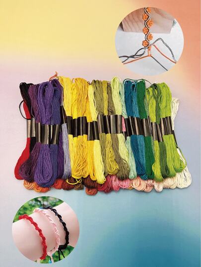 24/50/100 paquetes de hilos de bordar de poliéster de colores vibrantes y mixtos, adecuados para manualidades DIY y kits de costura, suministros de costura | Colores vívidos | Poliéster duradero