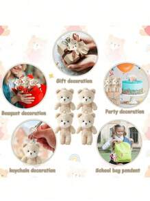 12 件棕色迷你泰迪熊玩偶，4.7 英寸小巧柔软毛绒泰迪熊，小号毛绒熊，适用于生日派对装饰 DIY 情人节礼物毕业派对礼品包 DIY 钥匙扣工艺品