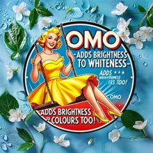 2D Flat - 1 Piece Vintage OMO Metal Sign, 8.0x8.0 Inch Round Retro Iron Plate, 1950s Advertising Element, Nostalgic Home Decor For Kitchen, Bathroom, Laundry Room, Dining Room, Bar, Cafe - Classic Distressed Yellow, No Electricity Needed, Rustic Decor | Vintage Metal Sign | Bold Font, Metal Wall Art Decor, Random Hole Style
