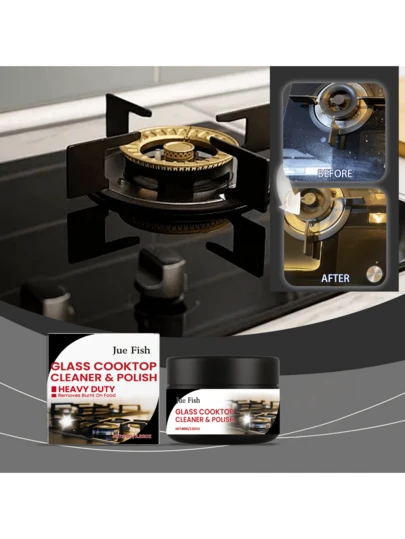 JUE FISH Glass Stove Polishing Cleaner, Removes Stubborn Stains, Water Spots On Tempered Glass And Induction Cooktops, Designed For Deep Cleaning Persistent Grease And Burnt Marks