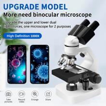Microscopio compuesto binocular con 4 objetivos, aumento de 40X a 2500X, actualizado con luces LED superior e inferior, incluye oculares y accesorios de observación, microscopio de sobremesa con armazón de metal para experimentos científicos