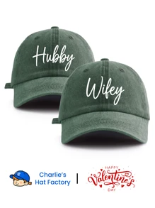 2 Pcs HUBBY WIFEY Print Washed Baseball Cap, Classic Casual Stylish Vintage Soft Sweatband Adjustable Size Lightweight Sun Protection Versatile Vintage Dad Hat, Suitable For Outdoor Sports Daily Wear Party Vacation Perfect Valentine's Day Gift For Parents Grandparents Couples