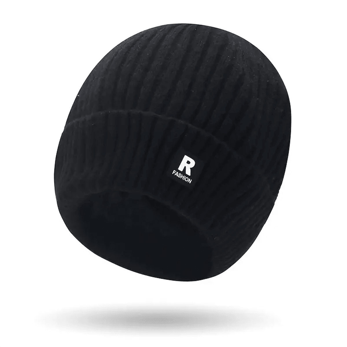 1 Stück Unisex R Logo Strickmütze - Dicke windabweisende Wintermütze mit elastischem Stirnband, weiches geripptes Design, leichte warme Kappe geeignet für kaltes Wetter und Outdoor-Aktivitäten, Thermofutter