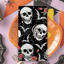 Halloween Gothic Skull Kitchen Dish Towels Set Of 2/4/6/48, Spooky Black Pumpkin Rose Flower Drying Hand Towels Baking Cooking Cloth, Stripes Spider Web Bat Holiday Home Kitchen Decoration