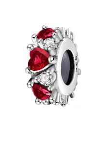 1pc Red Zirconia Double Hoop Bead Pendant, Suitable For DIY Bracelets And Women Jewelry - Silver - View 16