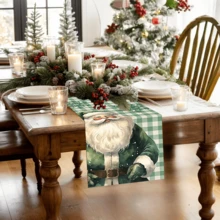 1 Stück/270 Stücke Weihnachtstischläufer, Grüner Weihnachtsmann Hut Design Element Tischläufer, Polyestermaterial, 30x180cm, Weihnachten Familien Party, Restaurant Wohnzimmer Tischdekor, Innen- und Außenbereich Esszimmertisch Dekoration, Raumdekoration, Heimdekoration, Küche, Dekorativer Stil, Küchendekoration, Wohnaccessoires, Weihnachtsdekoration - Grüner Hut Weihnachtsmann - Übersicht 3