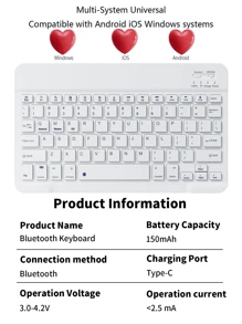 Tastaturhülle kompatibel mit Galaxy Tab und iPad, Redmi Pad Se, mit abnehmbarer kabelloser Bluetooth-Tastatur (150 mAh) und Stifthalter (Rosa)