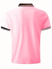 ALTZTAR Men's Casual Commuter Colorblock Short Sleeve Polo Shirt - Pink - View 3