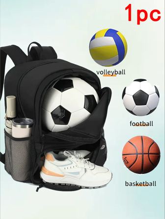 1 pieza, versátil, de moda, de alto valor, de diseño exclusivo, bolso casual de unicolor de tela de nailon, con correa para el hombro ajustable, mochila de gran capacidad con compartimento para zapatos, adecuado para que los hombres vayan de compras, de viaje, de deportes y a jugar a la pelota.