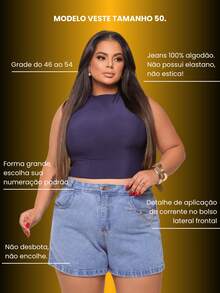 Women's Plus Size Jean Shorts Light Blue Jeans High Waist 100% Cotton - Màu xanh nhạt - Xem 8