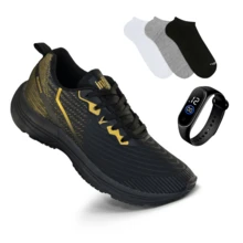 Sports Shoes + Watch + Infily Socks For The Gym Walking Running - Black and Gold - View 1