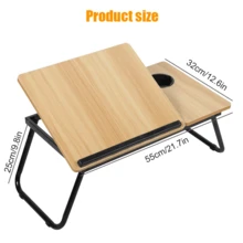 Laptop Desk, Laptop Bed Table With Foldable Legs & Cup Slot, Reading Holder Notebook Stand Breakfast Bed Tray Book Holder For Sofa, Bed, Terrace, Balcony - Walnut - View 3