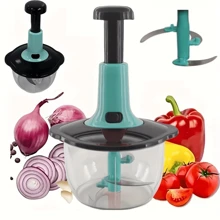 1 Pc Manual Hand Crank Vegetable Chopper With Blade Guard, 50.72 Oz Capacity, Stainless Steel, For Chopping Vegetables, Mincing Garlic, Cutting Meat, Easy To Clean, Suitable For Home Kitchen