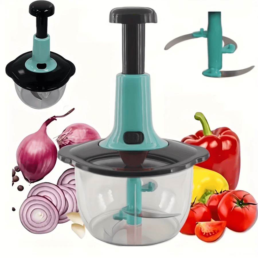 1 Pc Manual Hand Crank Vegetable Chopper With Blade Guard, 50.72 Oz Capacity, Stainless Steel, For Chopping Vegetables, Mincing Garlic, Cutting Meat, Easy To Clean, Suitable For Home Kitchen