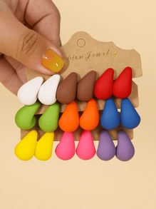 6 pièces/Set Boucles d'oreilles en forme de goutte d'eau, en matériau léger et de couleurs de gelée, convenant aux femmes pour l'été, le bureau et les occasions festives
