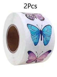 1 Roll 500pcs Colorful Butterfly & Flower Shaped Stickers, Assorted Shapes Including Dinosaur, Bee, Planet, Marine Animals Decoration Stickers