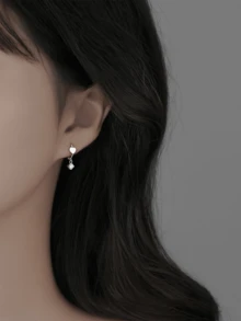 1 对简约奢华 925 纯银镂空心形环状耳环，适合女士和女孩日常佩戴、生日、情人节礼物 - 銀色 - 查看 3