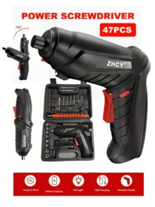 1pc 47-Piece Electric Screwdriver, Multifunctional Household Folding Lithium-Ion Screwdriver, Rechargeable Mini Screwdriver Set - Multicolor - View 1