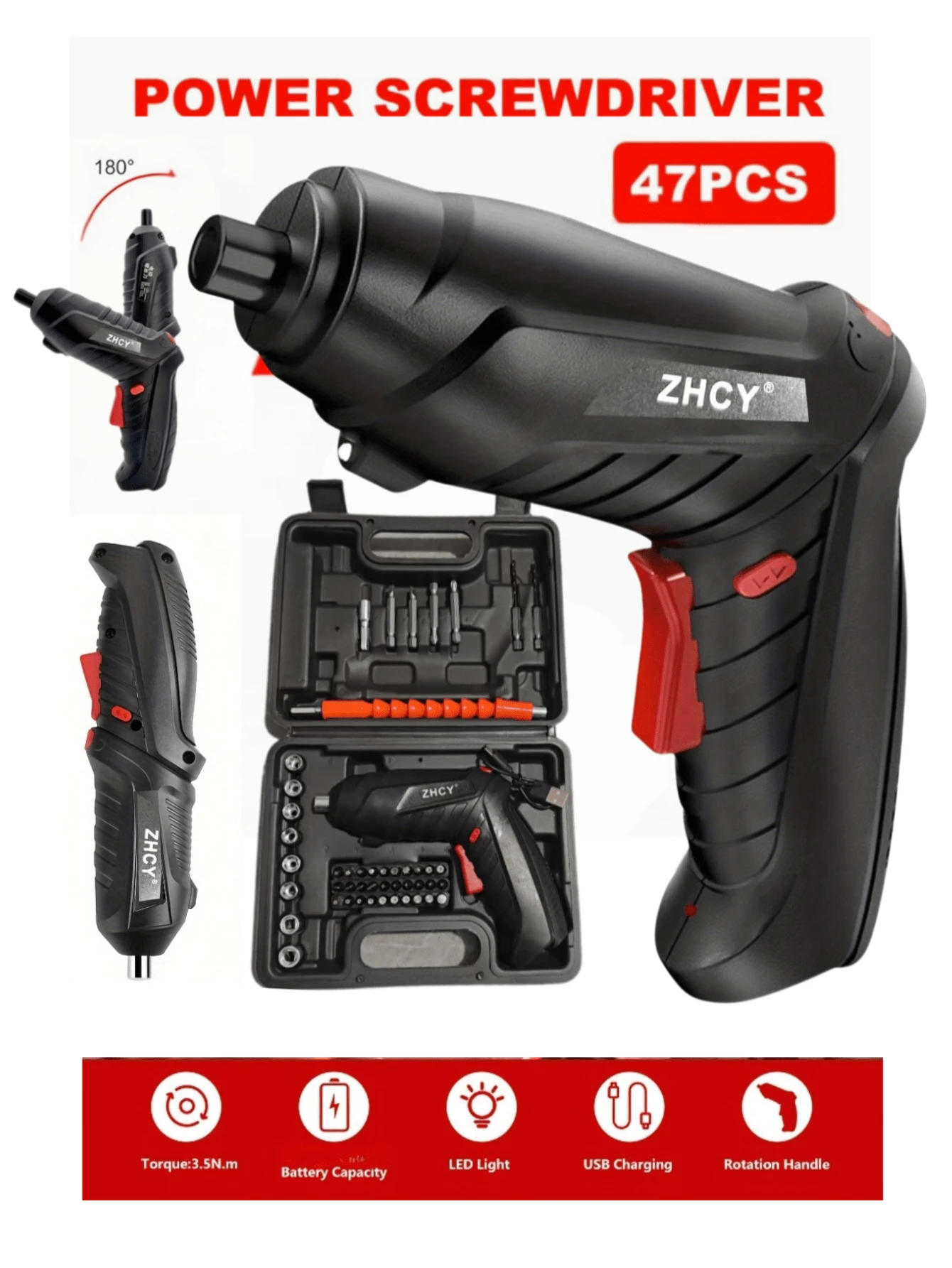 1pc 47-Piece Electric Screwdriver, Multifunctional Household Folding Lithium-Ion Screwdriver, Rechargeable Mini Screwdriver Set - Multicolor - View 1