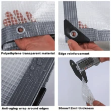 防水防风重型透明乙烯基篷布 - 非常适合温室、花园、露台、凉亭和露营车 - 实用挂钩