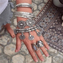 1 chiếc vòng tay xích tua rua đồng xu phong cách Bohemian cổ điển, phụ kiện trang sức tối giản dành cho phụ nữ - Màu Bạc Cổ - Xem 5