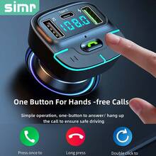 simr Super Lossless Sound BT Wireless Car MP3 Player FM Transmitter Dual USB Fast Charging PD Type-C USB One-Key Hands-Free Calling Car Audio Receiver