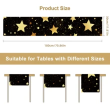 1 pezzo/270 pezzi Runner da tavolo natalizio, sfondo nero con elementi a forma di stella dorata, in materiale di poliestere, 30x180cm, per feste natalizie a casa, ristorante, soggiorno, centrotavola decorativo per tavolo da pranzo interno ed esterno, decorazione per la casa, la cucina, stile decorativo, accessori per la decorazione della stanza, decorazione natalizia, decorazione per il soggiorno - Stelle dorate su sfondo nero - Visualizzare 10