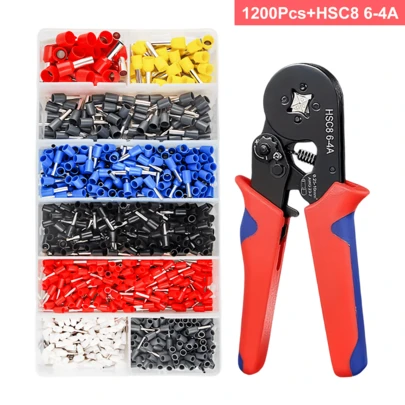 1200pcs Pipe Crimp Terminals, Multi-Style Terminal Kit, Copper Tube + Flame Retardant PVC Shell, Wire Connectors, High Precision Alloy Steel Crimping Pliers HSC8 6-4A, 0.25-10mm