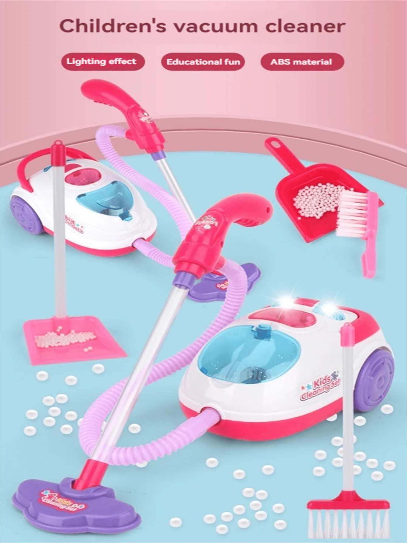 1pc Kids Realistic Vacuum Cleaner Toy Set, Mini Handheld Portable With Roller, Colorful Lights, Educational & Interactive Cleaning Playset, Suitable For 3-12 Years Old Boys And Girls, Gift