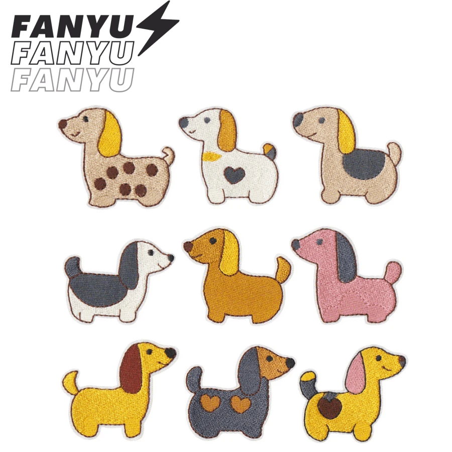 9 件朋克摇滚卡通腊肠犬刺绣补丁熨烫粘合 DIY 贴花装饰适用于服装、夹克、牛仔裤、鞋子、包包、配饰 - 彩色 - 查看 1