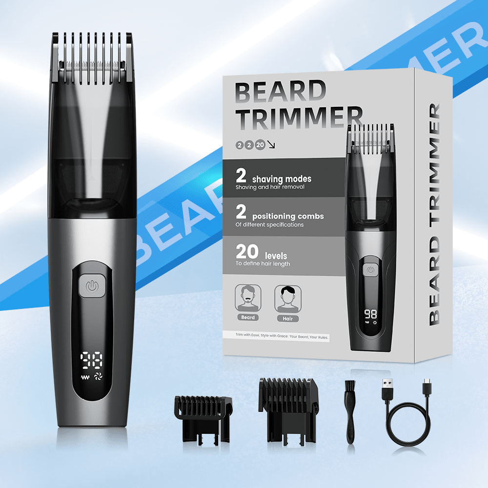 CLIPCLEAN Auto Hair Suction Men's Beard Trimmer - IPX6 Waterproof, Zero Mess Grooming, Precision Blades & Smart Display For Dry/Wet Use