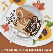 Juego de 2/4/6/48 paños de cocina "Pero primero, café". Toallas de mano para secar granos de café con diseño bohemio, abstracto y vegetal. Decoración moderna y minimalista para la cocina del hogar. - SJ-146 - Ver 8