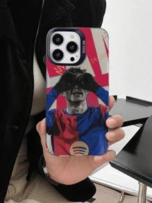 1 pieza Funda de teléfono plateada con diseño de jugador de fútbol a rayas rojas y azules compatible con iPhone11, 11Pro, 11ProMax, 12, 12Pro, 12ProMax, 13, 13Pro, 13ProMax, 14, 14Pro, 14Plus, 14ProMax, 15, 15Pro, 15Plus, 16, 16Pro, 16ProMax, 16Plus, 17, 17Pro, 17Air, 17ProMax